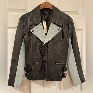 NWT denim combo leather jacket